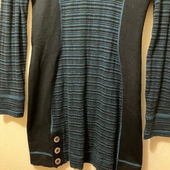 Prana Kelland Blue/Black Wool Blend Mock Neck Long Sleeve Sweater Dress Small - Picture 3 of 5
